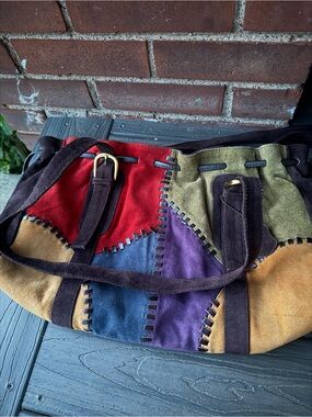 Boho Artisan Vintage Suede Patchwork  Bag One of a Kind Detail Boho Western